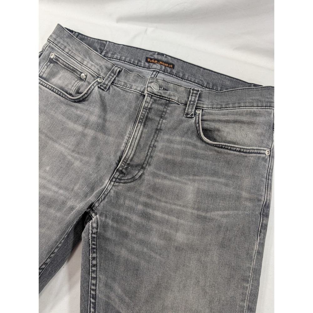 Nudie Lean Dean Selvedge Jeans Mens 34X32 True To Size Gray Skinny Made in Italy